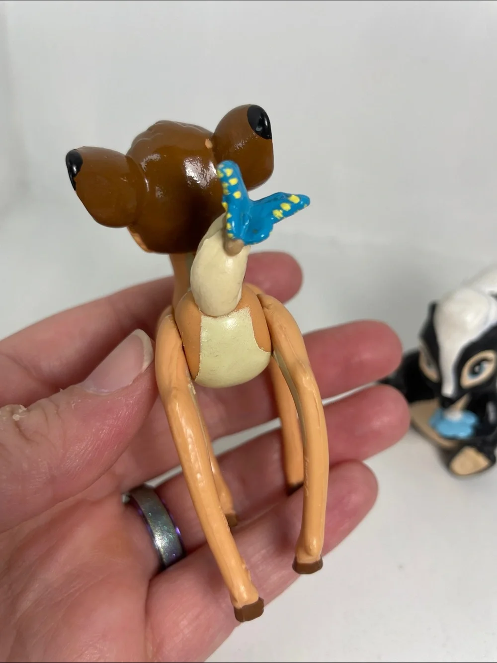 Bambi Butterfly Tail Baby Deer & Flower Skunk Figure 1990's  3.5